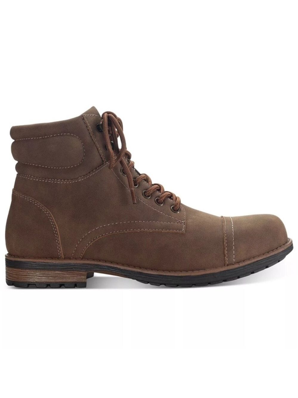 NWT Sun Stone Cap Toe Lace Up Boots Mens Faux Leather Brown Size 12 Medium